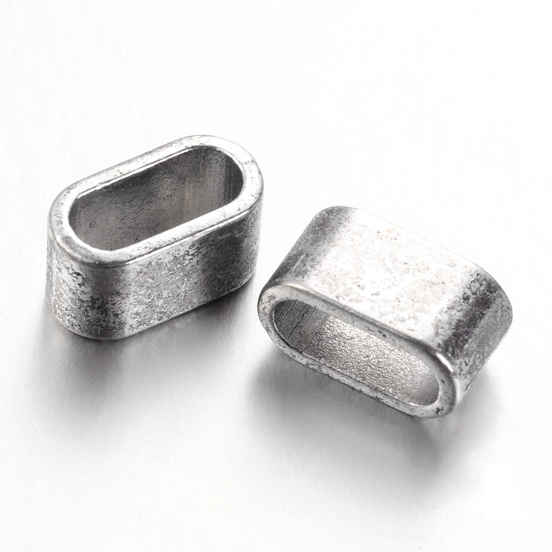 PandaHall Tibetan Style Slider Charms for Leather Bracelet Making, Lead Free and Nickel Free, Rectangle, Antique Silver Color, Size: about...