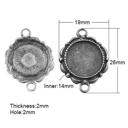 PandaHall Tibetan Style Cabochon Connector Settings, Lead Free & Nickel Free, Flat Round, Antique Silver, 26x19x2mm, Hole: 2mm; Tray...