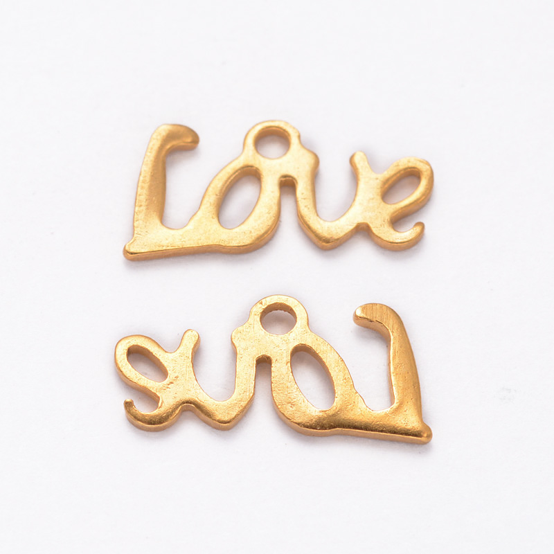 PandaHall Word Love 304 Stainless Steel Charms, Golden, 6x13x0.7mm, Hole: 1mm Stainless Steel Word