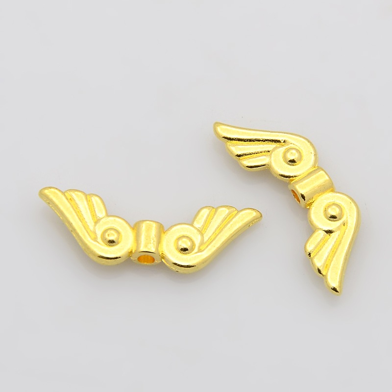 PandaHall Tibetan Style Beads, Lead Free & Cadmium Free & Nickel Free, Golden Color, Wings, 21x7.5mm, Hole: 1mm Alloy Wing