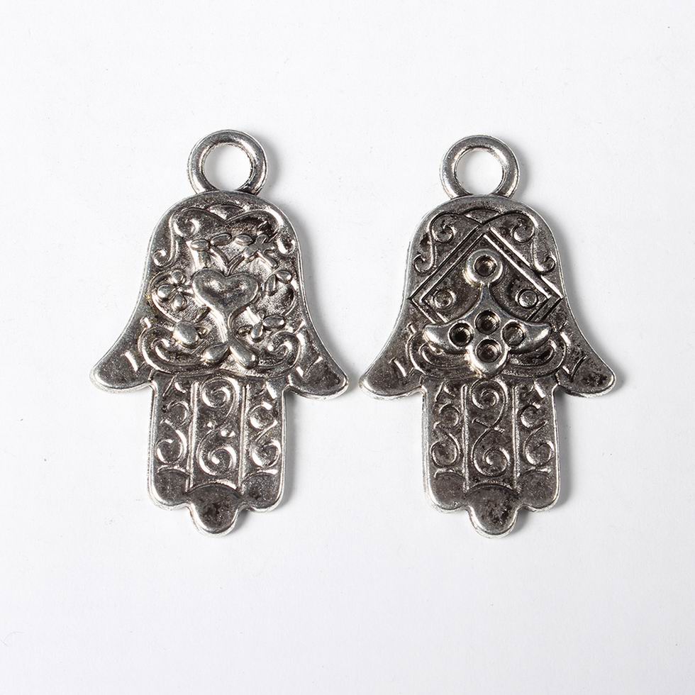 PandaHall Tibetan Style Pendants, Lead Free and Cadmium Free, Antique Silver, Hamsa Hand/Hand of Fatima/Hand of Miriam, about 40mm long...