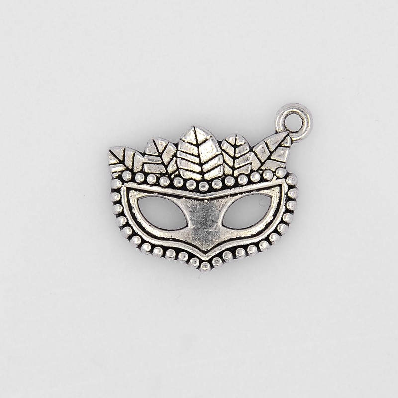 PandaHall Tibetan Style Pendants, Lead Free, Half Faced Masquerade Mask, Antique Silver, 20x15x2mm, Hole: 1mm Alloy Playing Items