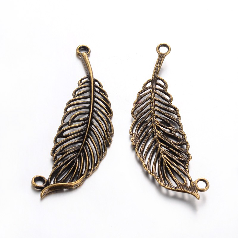 PandaHall Filigree Leaf Tibetan Style Links, Cadmium Free & Nickel Free & Lead Free, Antique Bronze, 18x63x2.5mm, Hole: 2.5mm Alloy Leaf