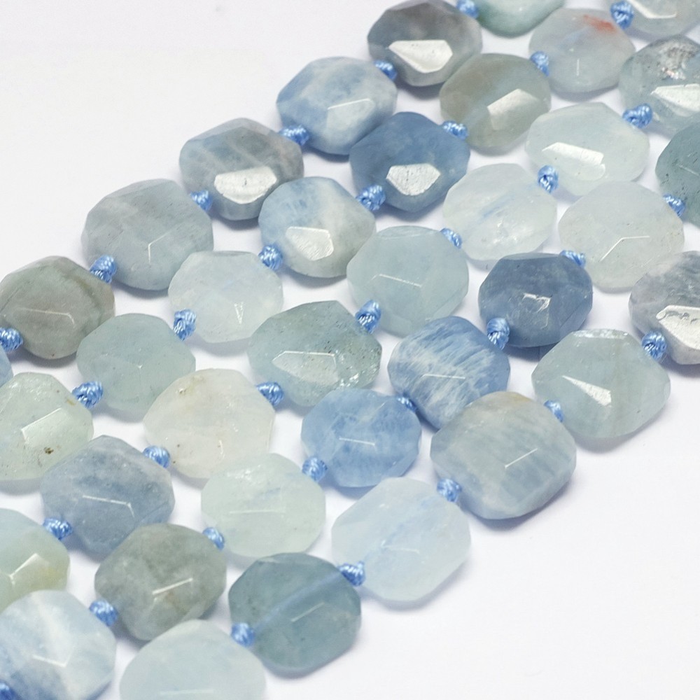 PandaHall Natural Aquamarine Bead Strands, Faceted, Flat Round, 11~15x10~15x5~8mm, Hole: 1mm; about 24~26pcs/strand, 15.7'' Aquamarine Flat...
