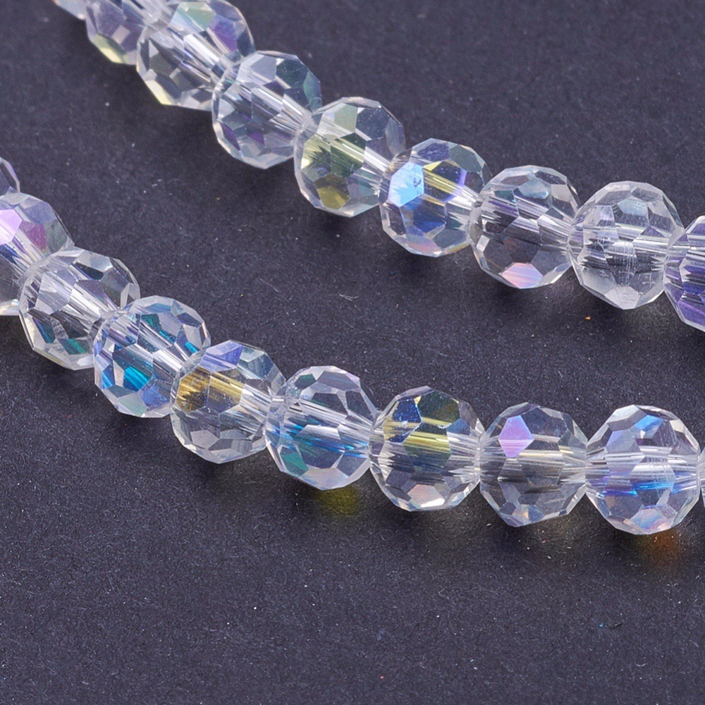 PandaHall Electroplate Glass Beads Strands, AB Color, Faceted, Round, Clear AB, 4mm, Hole: 1mm; about 100pcs/strand, 13.7" Glass Round White