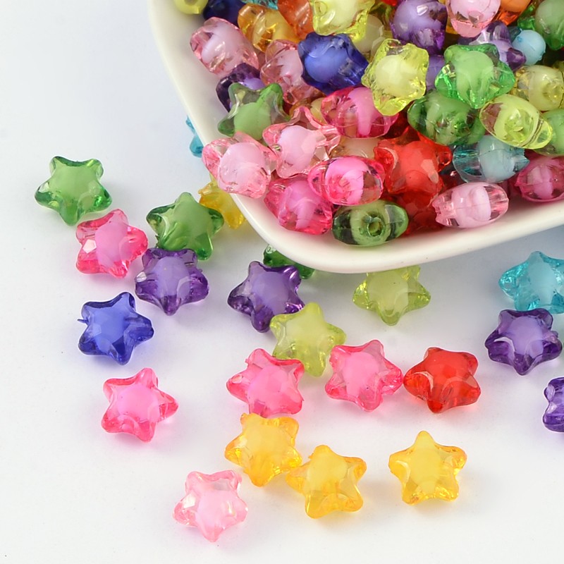 PandaHall Transparent Acrylic Beads, Bead in Bead, Star(Round Bead Inside), Mixed Color, 12x11x8mm, Hole: 2mm; about 1200pcs/500g Acrylic...