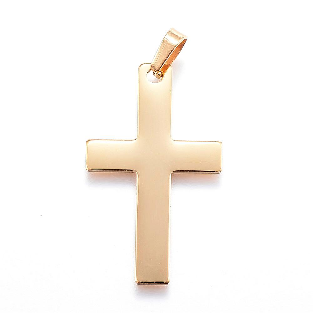 PandaHall 304 Stainless Steel Pendants, Latin Cross, Golden, 36.5x22x1mm, Hole: 4x7mm Stainless Steel Cross