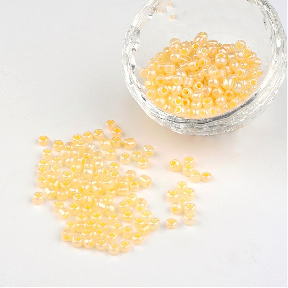 PandaHall DIY Craft Beads 6/0 Ceylon Round Glass Seed Beads, ChampagneYellow, Size: about 4mm in diameter, hole:1.5mm, about 495pcs/50g...