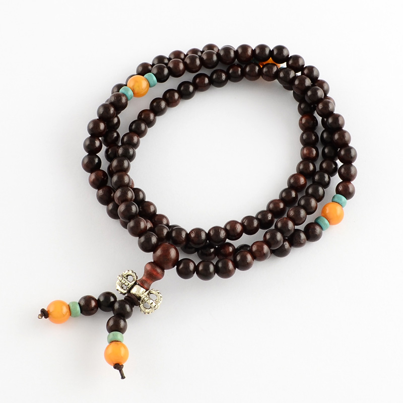 PandaHall Dual-use Items, Wrap Style Buddhist Jewelry Santos Rose Wood Round Beaded Bracelets or Necklaces, CoconutBrown, 840mm;...
