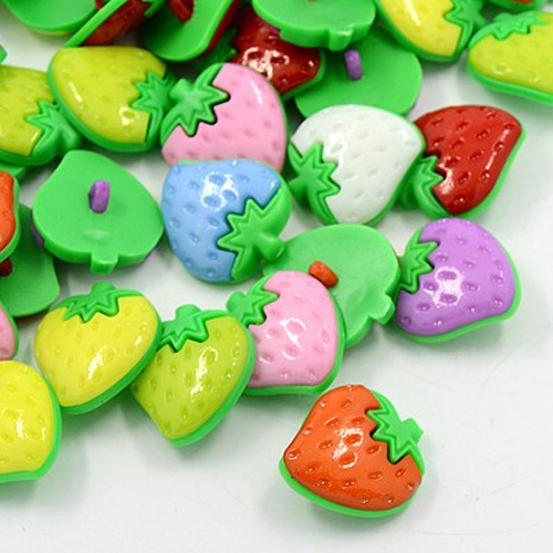PandaHall Acrylic Strawberry Shank Buttons, 1-Hole, Dyed, Mixed Color, 25x22x6mm, Hole: 3x2mm Acrylic Fruit Multicolor