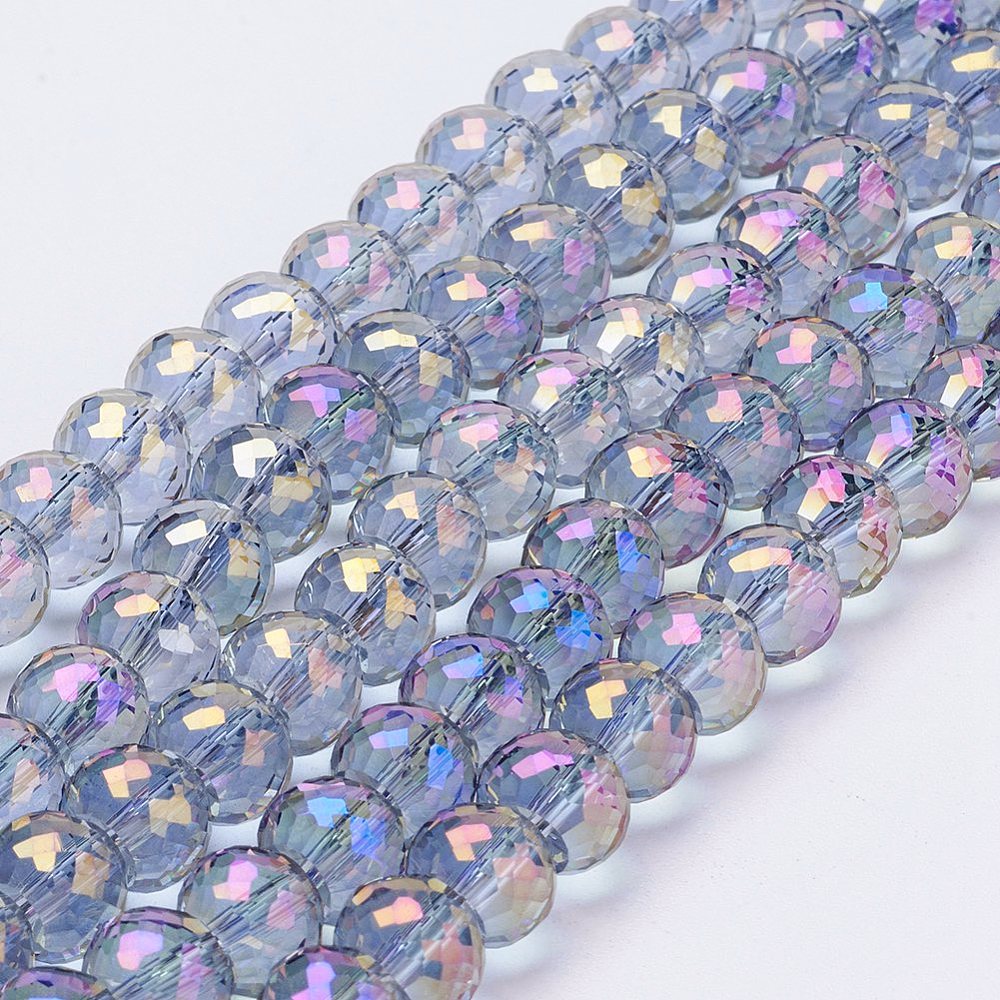 PandaHall Electroplate Glass Bead Strands, Full Rainbow Plated, Faceted Rondelle, Lavender, 8x6mm, Hole: 1mm; about 39pcs/strand, 7.8''...