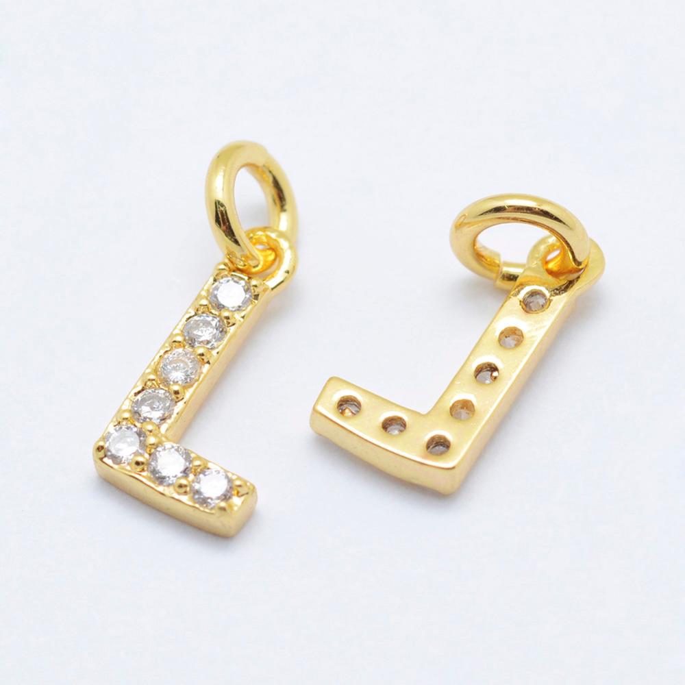PandaHall Brass Micro Pave Grade AAA Cubic Zirconia Charms, Letter L, Cadmium Free & Nickel Free & Lead Free, Real Gold Plated, 9x5x1.5mm...