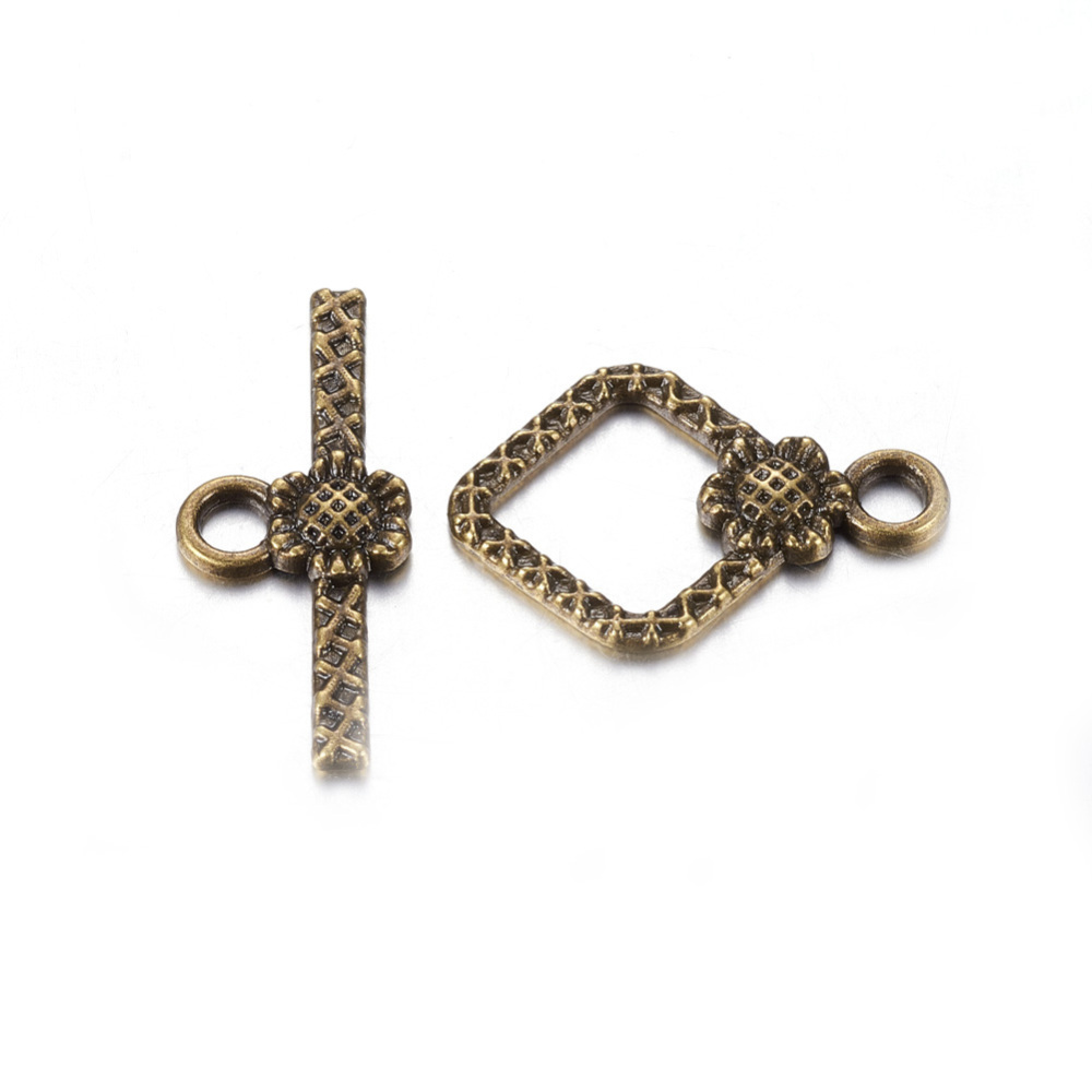 PandaHall Tibetan Style Toggle Clasps, Lead Free & Cadmium Free & Nickel Free, Rhombus, Antique Bronze Color, Size: Rhombus: about 21mm long...
