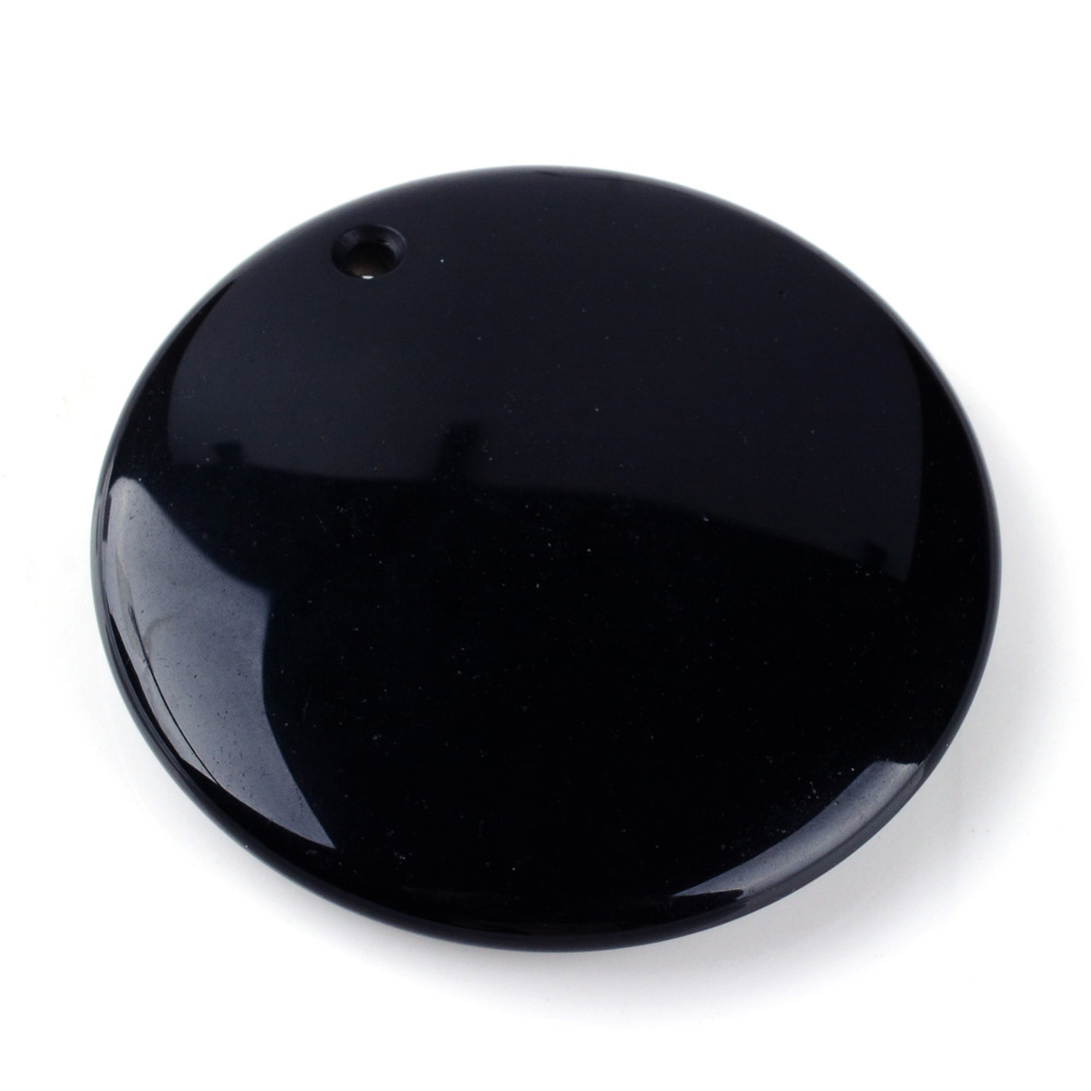 PandaHall Natural Obsidian Pendants, Flat Round, 44~45x7~9mm, Hole: 2mm Obsidian Flat Round Black