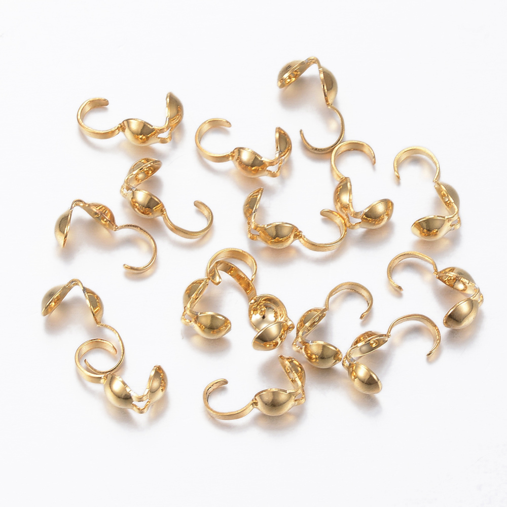 PandaHall 304 Stainless Steel Bead Tips, Golden, 9x3.8x4mm; Inner Diameter: 3.5mm Stainless Steel