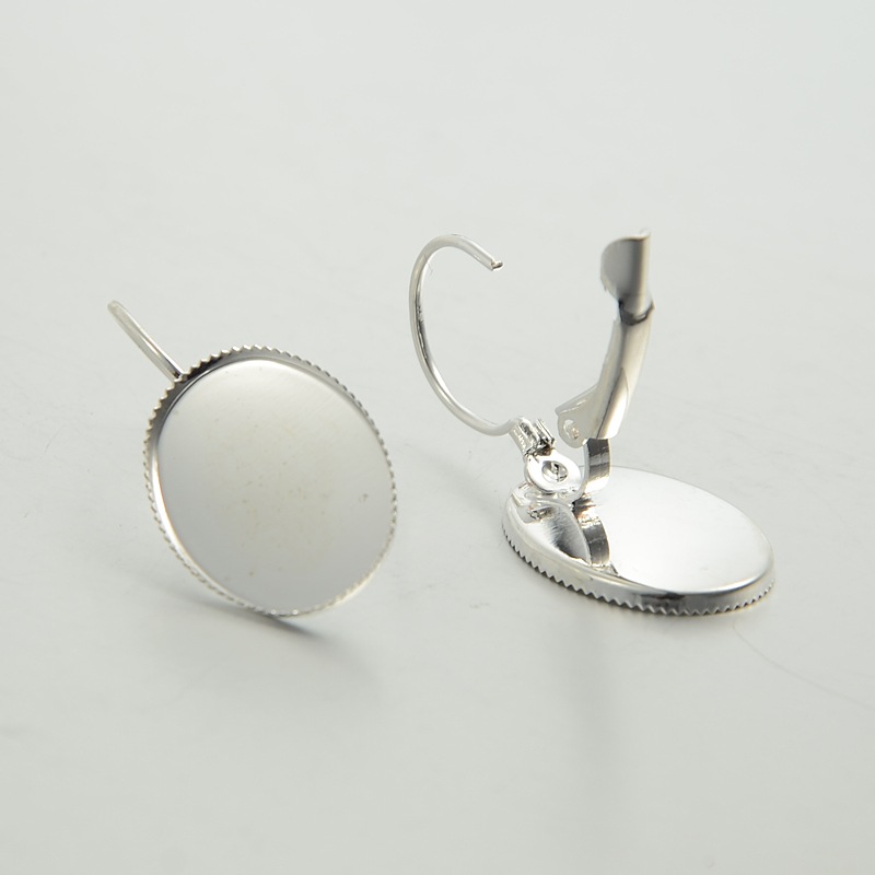PandaHall Silver Tone Brass Leverback Earring Findings, Oval, 30x14mm, Tray: 13x18mm, Pin: 0.8mm Brass Silver