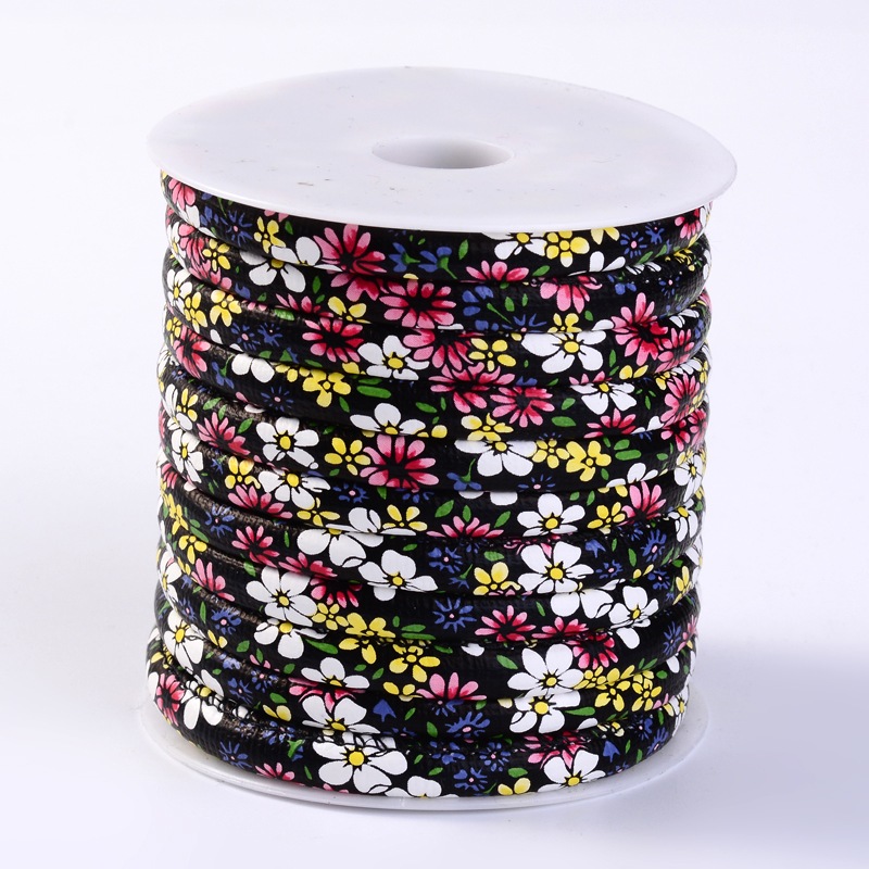 PandaHall Imitation Leather Cord, with Flower Pattern, Yellow, 6mm; about 10yard/roll Imitation Leather Yellow