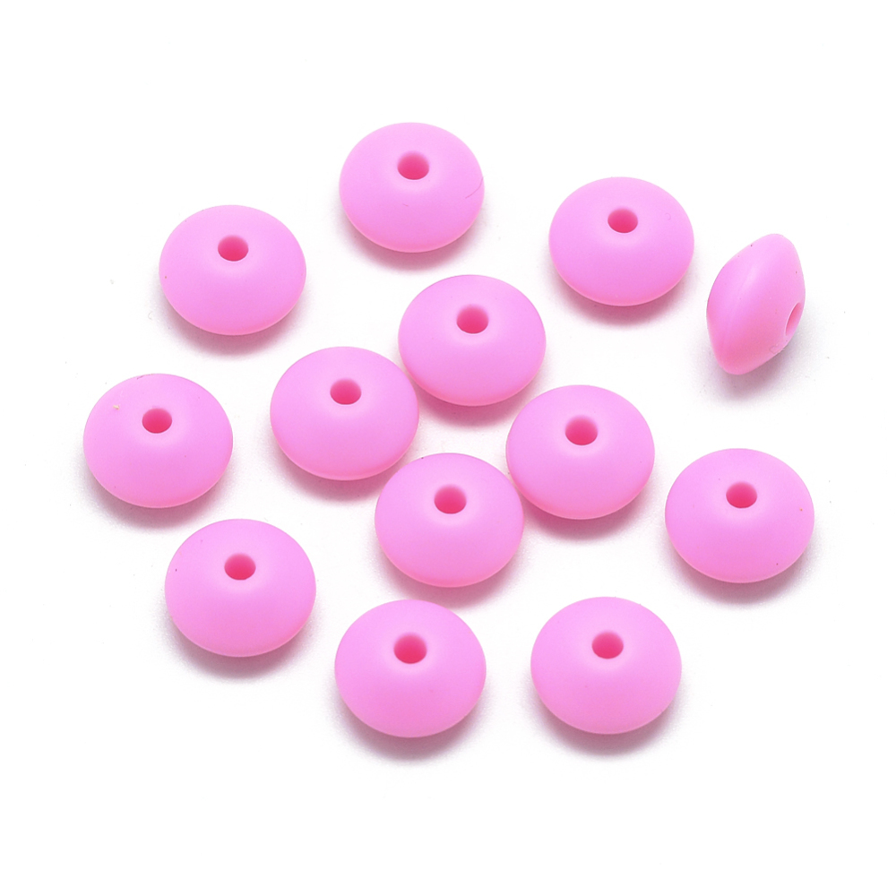 PandaHall Food Grade Environmental Silicone Beads, Chewing Beads For Teethers, DIY Nursing Necklaces Making, Rondelle, HotPink, 12x6~7mm...