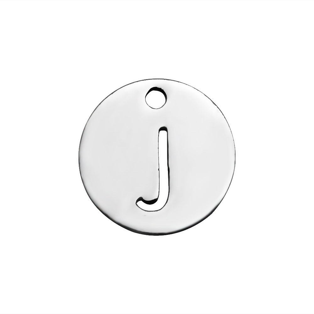 PandaHall 304 Stainless Steel Charms, Flat Round with Letter, Stainless Steel Color, Letter.J, 12x1mm, Hole: 1.5mm Stainless Steel Flat...