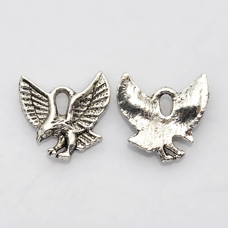 PandaHall Tibetan Style Pendants,  Lead Free, Eagle/Hawk Charm, Antique Silver, 13x13x2mm, Hole: 2mm Alloy Animal
