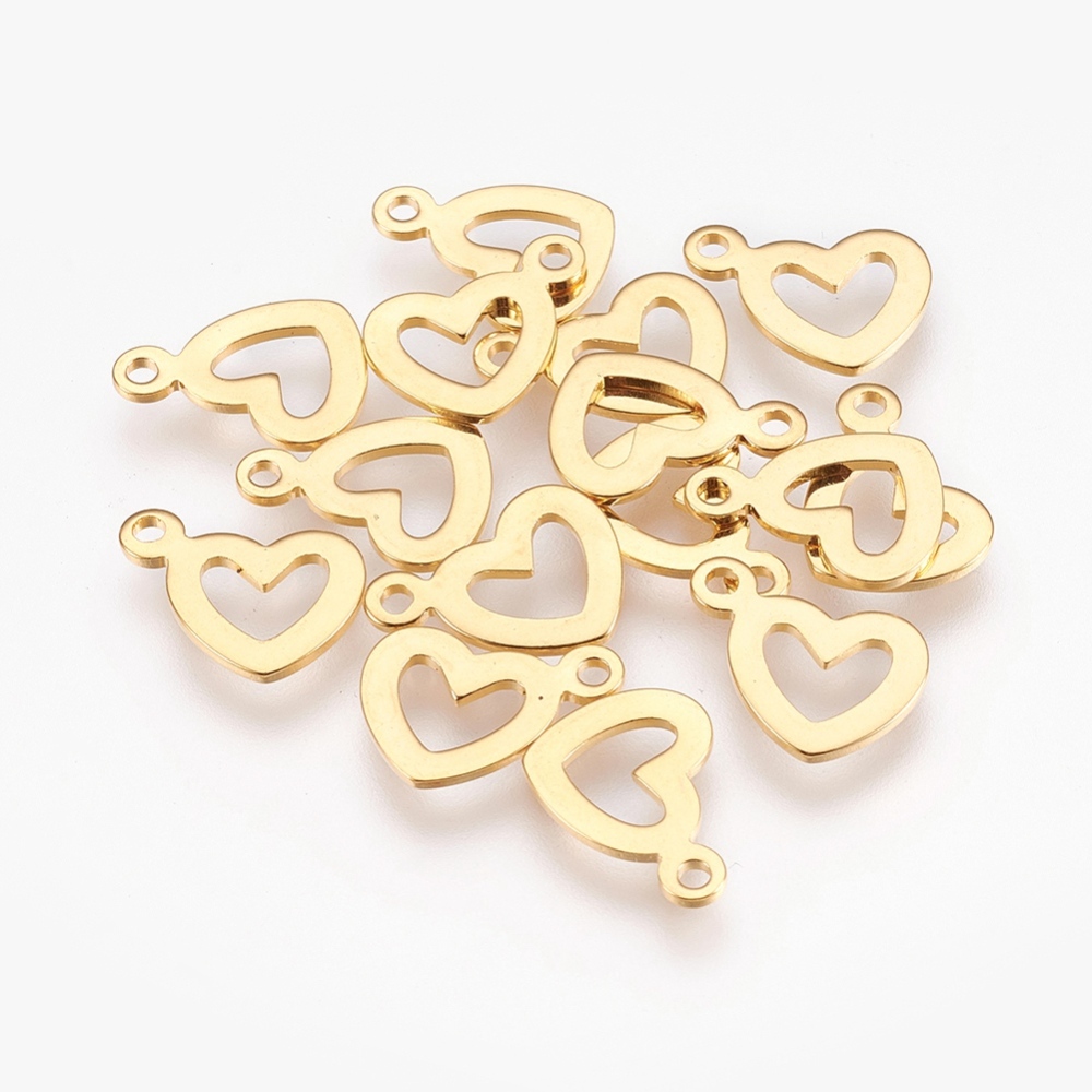 PandaHall 304 Stainless Steel Pendants, Heart, Golden, 10.5x14x1mm, Hole: 1.2mm Stainless Steel Heart