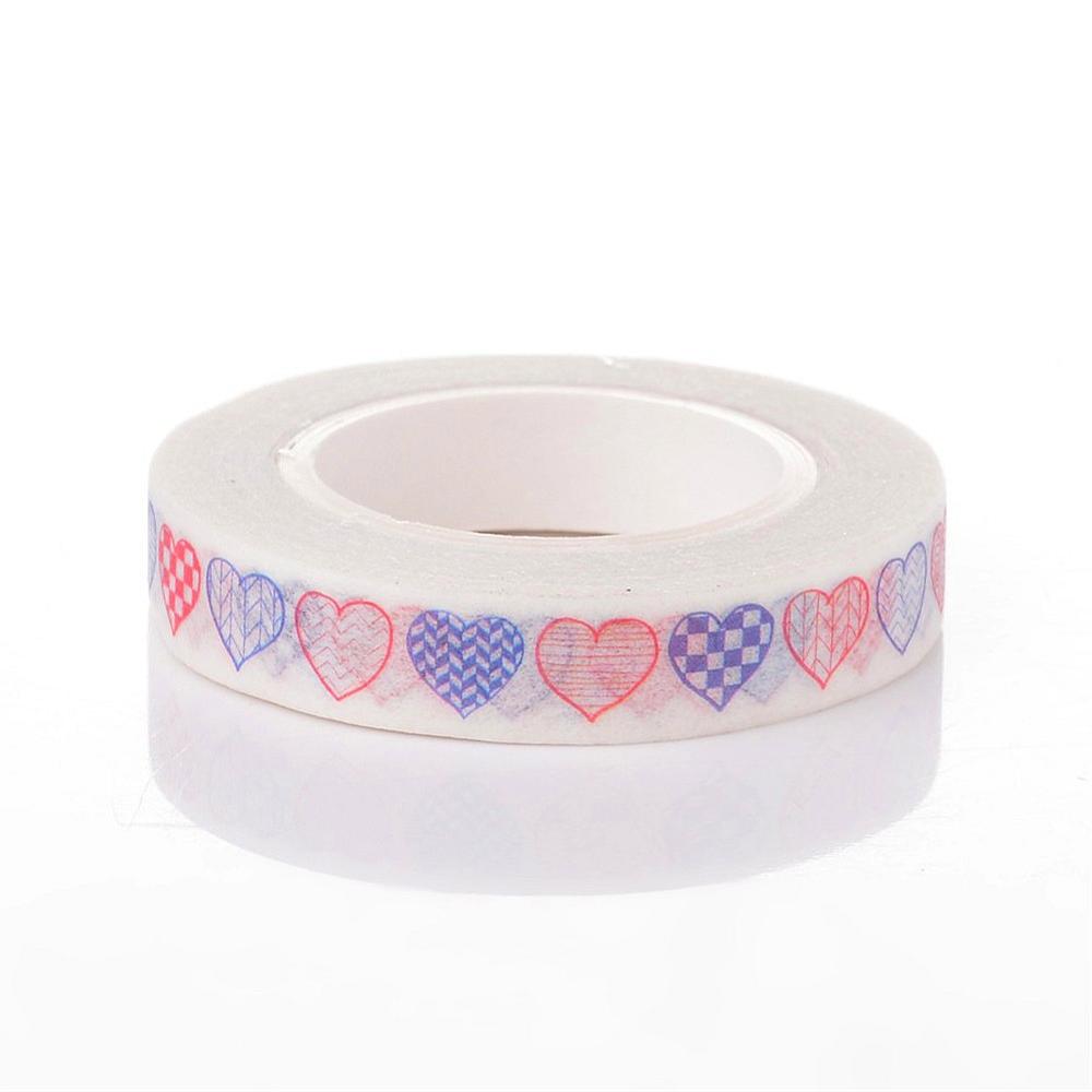 PandaHall Heart DIY Scrapbook Decorative Adhesive Tapes, Colorful, 8mm; 10m/roll Paper