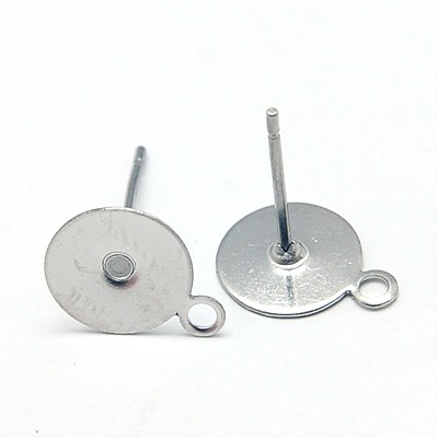 PandaHall 304 Stainless Steel Stud Earring Findings, 12.5x10mm, Pin: 0.7mm, Hole: 1mm Stainless Steel