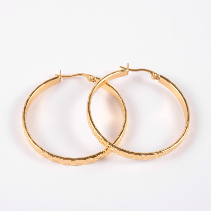 PandaHall Ring 304 Stainless Steel Hoop Earrings, Golden, 42x40x4mm, Pin: 1mm Stainless Steel