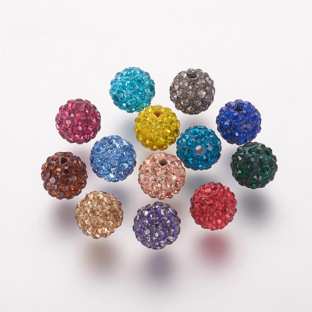 PandaHall Polymer Clay Rhinestone Beads, Grade A, Round, Pave Disco Ball Beads, Mixed Color, 8x7.5mm, Hole: 1mm Polymer Clay+Glass...