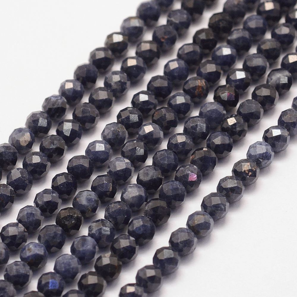 PandaHall Natural Sapphire Bead Strands, Faceted, Round, 4mm, Hole: 1mm; about 95pcs/strand, 15.4" Others Round