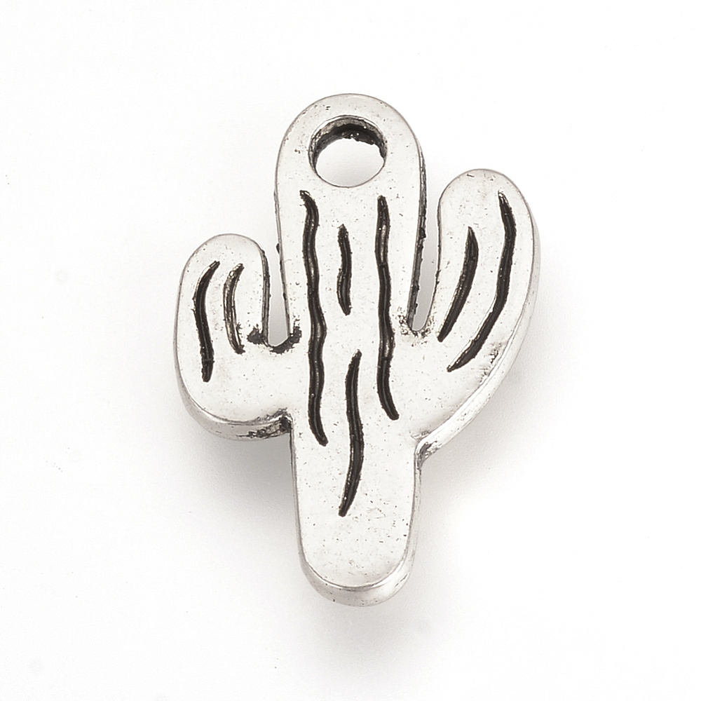 PandaHall Tibetan Style Alloy Pendants, Cactus, Cadmium Free & Lead Free, Antique Silver, 19.5x13x2mm, Hole: 2mm Alloy Tree