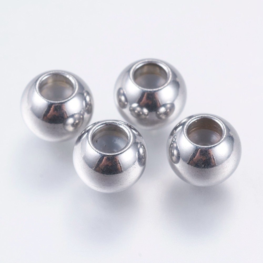 PandaHall 304 Stainless Steel Beads, Round, with Rubber, Slider Stopper Beads, Stainless Steel Color, 8x6mm, Hole: 3.5mm Stainless Steel...