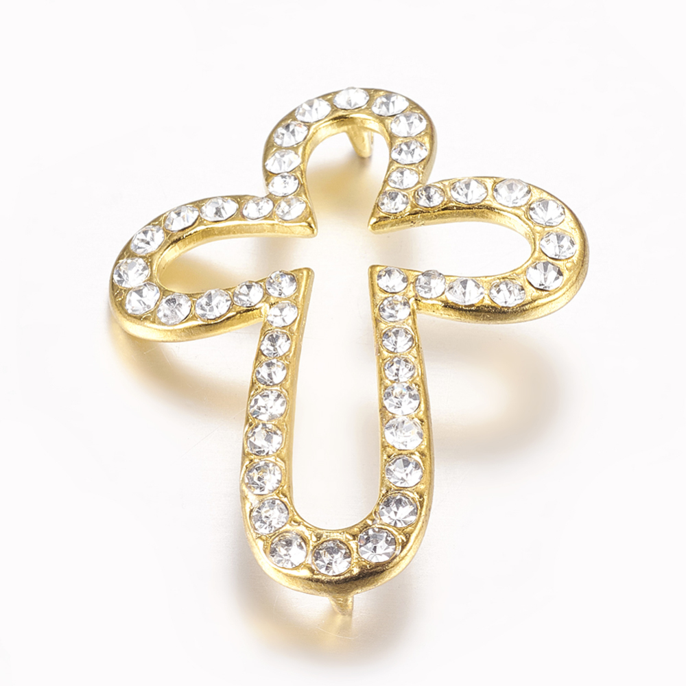 PandaHall Cross Golden Tone Zinc Alloy Grade A Rhinestone Links, Crystal, 43x33x8mm, Hole: 2mm Alloy+Rhinestone Cross White