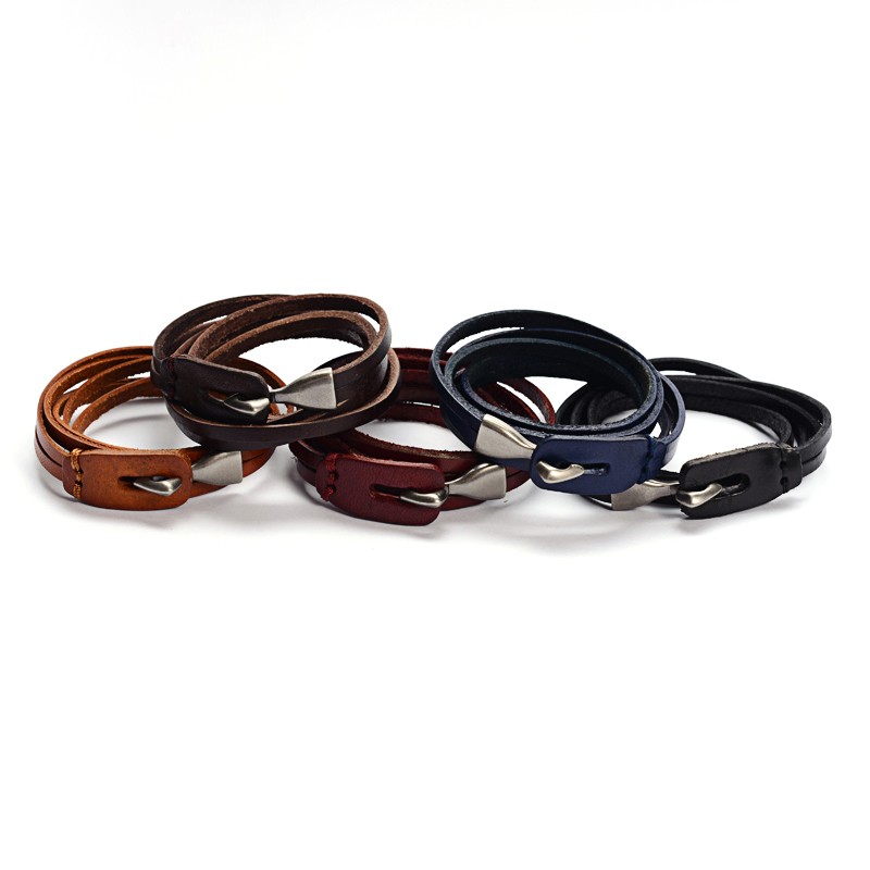 PandaHall 3-Loop Cowhide Leather Wrap Bracelets, with Alloy Clasps, Mixed Color, 25-5/8"(650x5mm) Leather Multicolor
