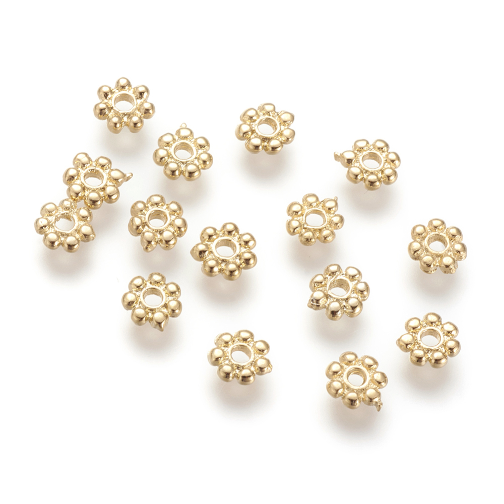 PandaHall Brass Bead Spacers, Real Gold Plated, Flower, 5.5x1.5mm, Hole: 1.5mm Brass Flower
