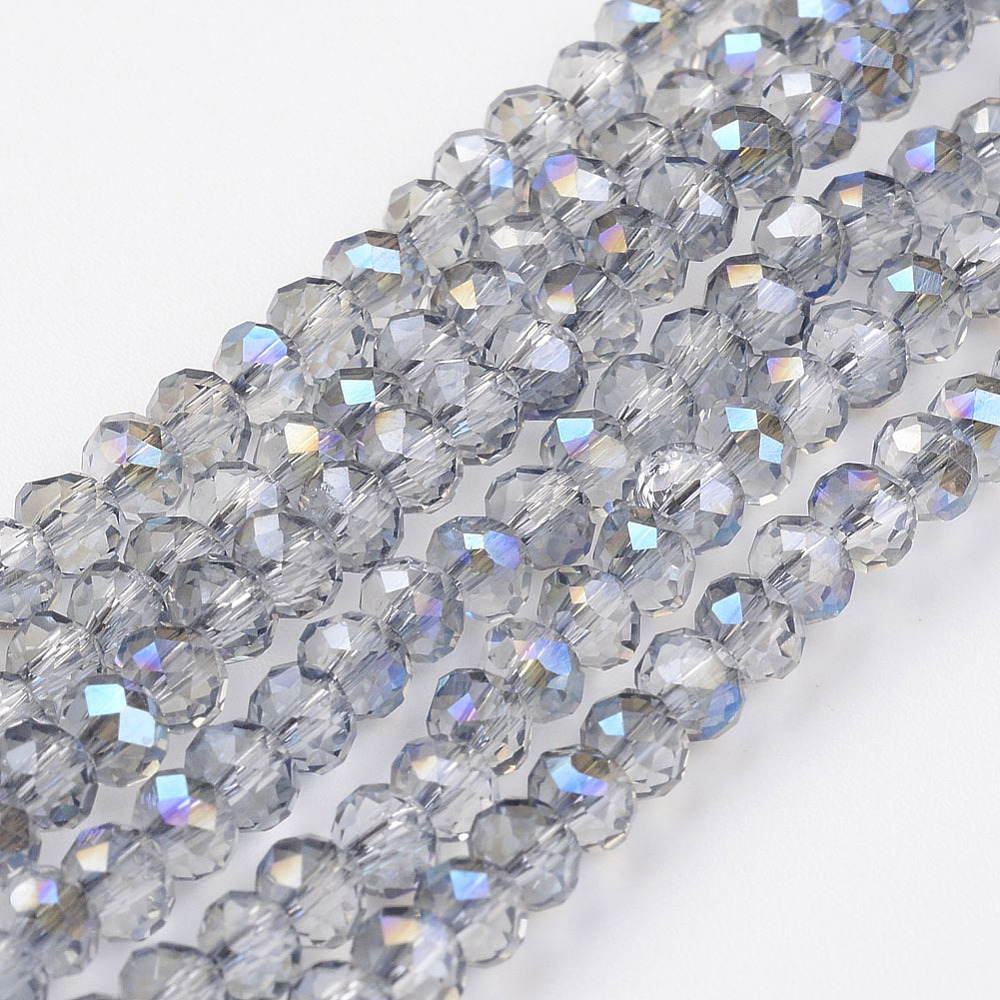 PandaHall Electroplate Glass Bead Strands, Half Rainbow Plated, Faceted Rondelle, LightSteelBlue, 4x3mm, Hole: 1mm; about 150pcs/strand...