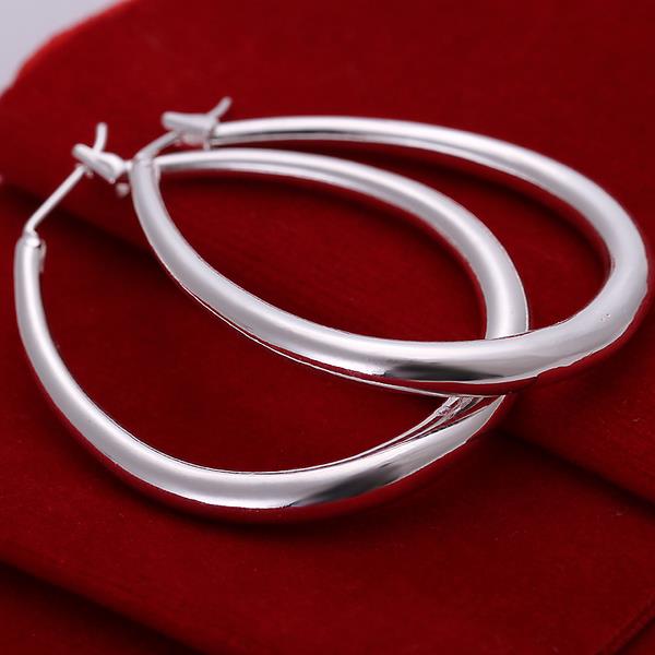 PandaHall High Quality Brass Hoop Earrings, Silver, 45x33mm Brass Silver