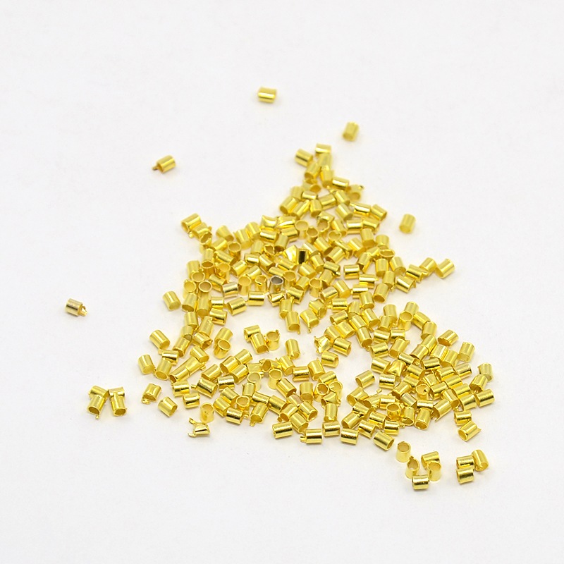 PandaHall Brass Crimp Beads, Gold Color, Tube, about 1.5mm long, 1.5mm wide ,hole: 1mm Brass Tube