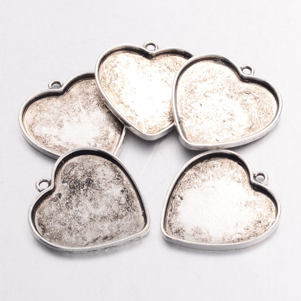 PandaHall Alloy Pendant Cabochon Settings, Heart, Lead Free & Nickel Free, Antique Silver, 29x27x2mm, Hole: 2mm; Tray: 25.5x23.5mm Alloy...