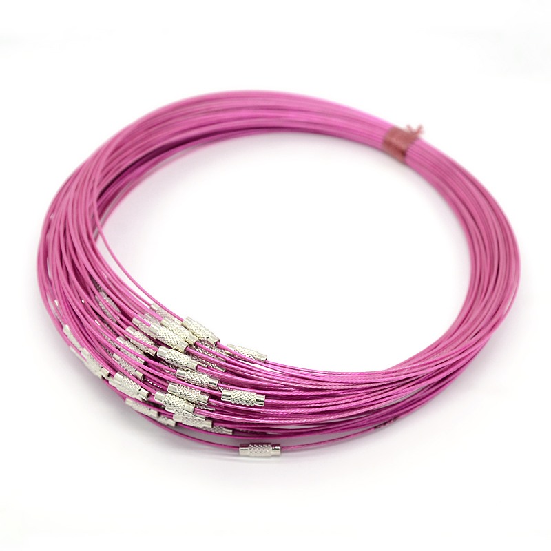 PandaHall Steel Wire Necklace Cord, Nice for DIY Jewelry Making, with Brass Screw Clasp, Violet, 17.5"; 1mm Steel Purple