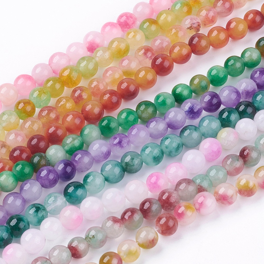 PandaHall Two Tone Natural Jade Bead Strands, Dyed, Round, Mixed Color, 6mm; Hole: 1mm, about 62pcs/strand, 15.7" Other Jade Round...