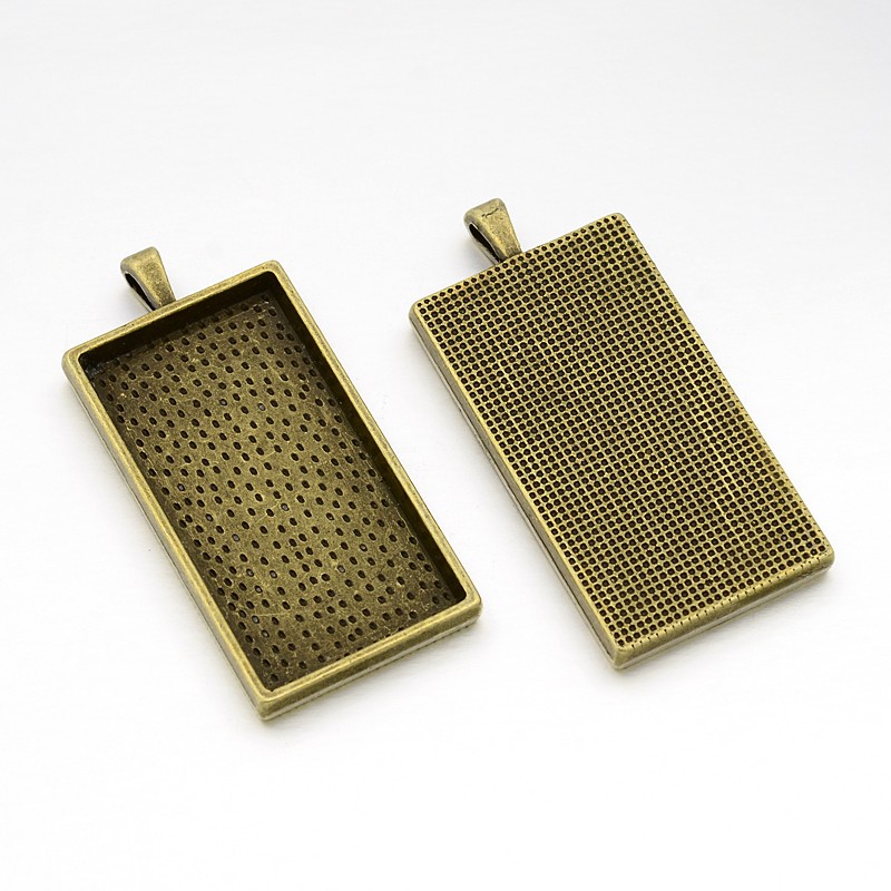 PandaHall Alloy Pendant Cabochon Settings, Lead Free & Nickel Free, Rectangle, Antique Bronze, 59x27x7.5mm, Hole: 8x4mm; Tray: 47x24mm Alloy...