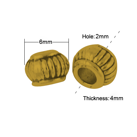 PandaHall Tibetan Style Bead Spacers, Lead Free & Nickel Free, Rondelle, Antique Golden, 6x4mm, Hole: 2mm Alloy Rondelle