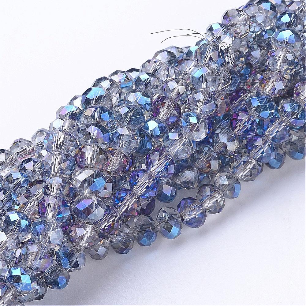 PandaHall Electroplate Glass Faceted Rondelle Beads Strands, Half Plated, SkyBlue, 6x4mm, Hole: 1mm; about 100pcs/strand, 18.1" Glass...