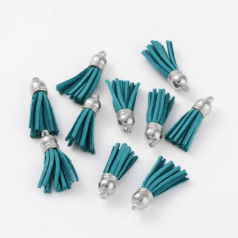 PandaHall Suede Tassels, with CCB Plastic Findings, Nice for DIY Earring or Cell Phone Straps Making, DarkCyan, 38x10mm, Hole: 2mm Suede...