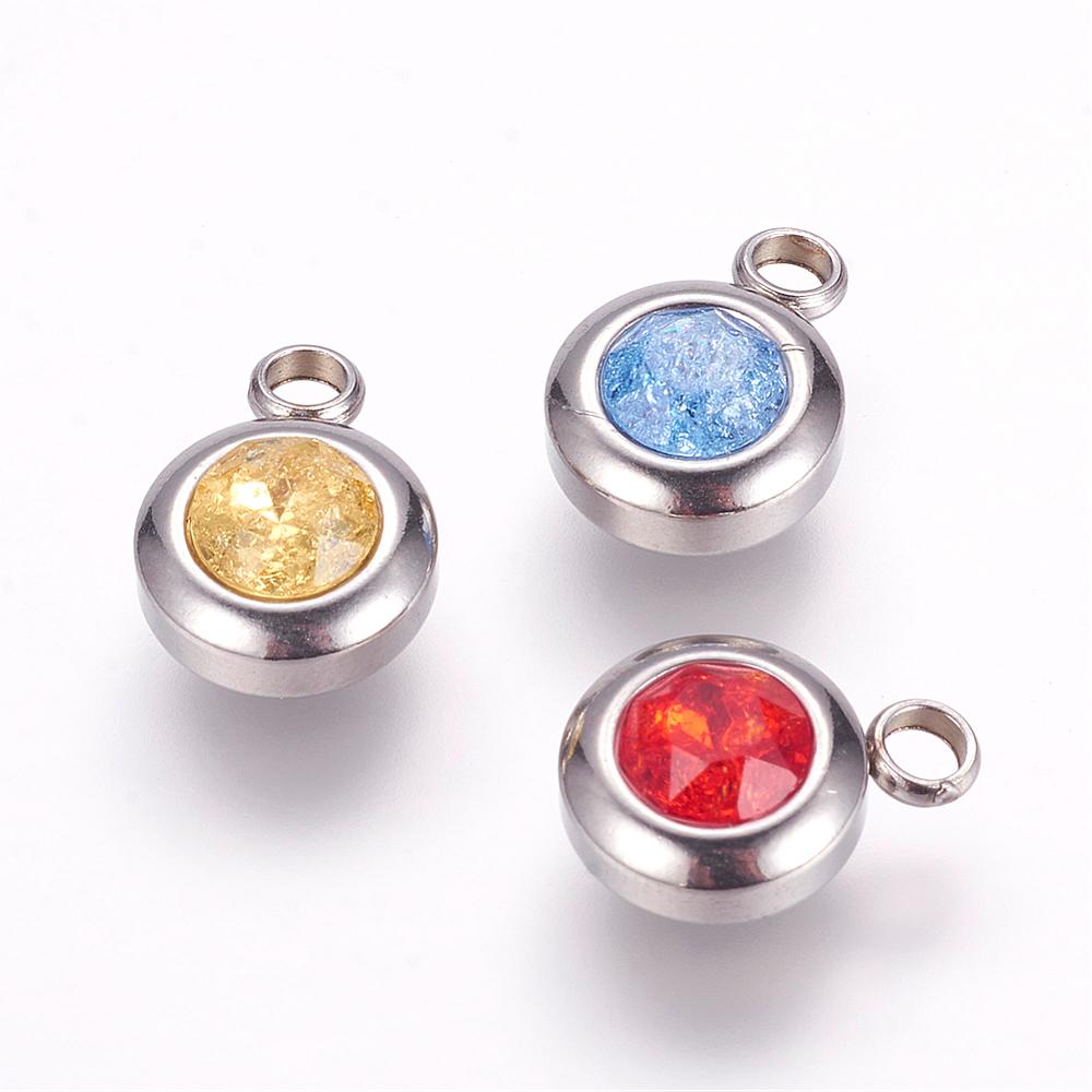 PandaHall 304 Stainless Steel Charms, Flat Round, Stainless Steel Color, Mixed Color, 14x10x6mm, Hole: 2.5mm Stainless Steel+Other Material...