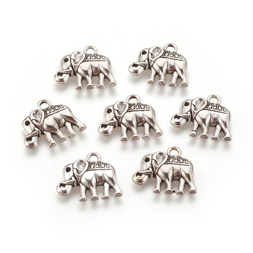 PandaHall Tibetan Style Charms, Elephant, Antique Silver, 14x16x3mm, Hole: 2mm Alloy Elephant