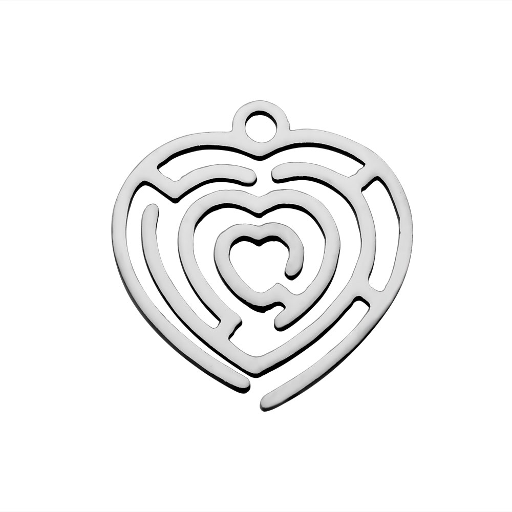 PandaHall 304 Stainless Steel Peandants, Heart, Labyrinth Charms, Stainless Steel Color, 17x17.5x1.1mm, Hole: 1.5mm Stainless Steel Heart