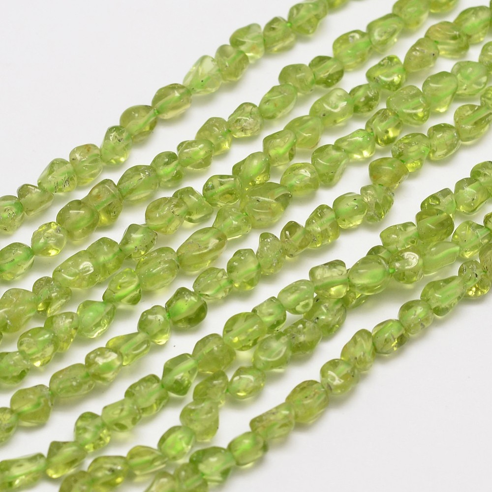 PandaHall Natural Peridot Bead Strands, Nuggest, 4~5x5~7mm, Hole: 1mm; about 97pcs/strand, 15.3" Peridot Nuggets Green