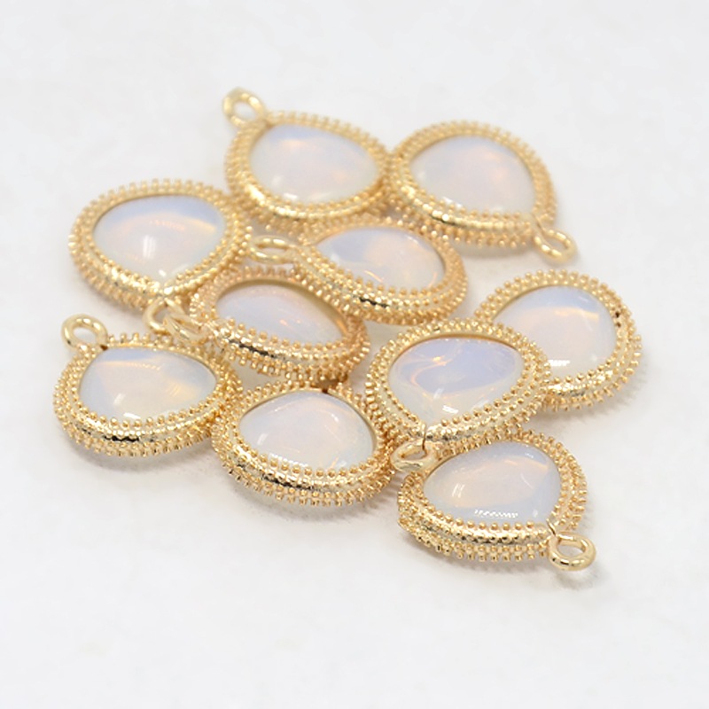 PandaHall Real Gold Plated Brass Glass Pendants, Triangle Charms, WhiteSmoke, 19x16x5.5mm, Hole: 2mm Brass+Glass Triangle White